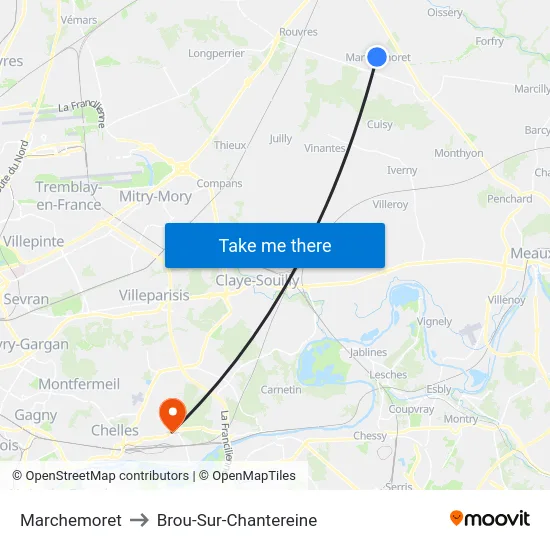 Marchemoret to Brou-Sur-Chantereine map