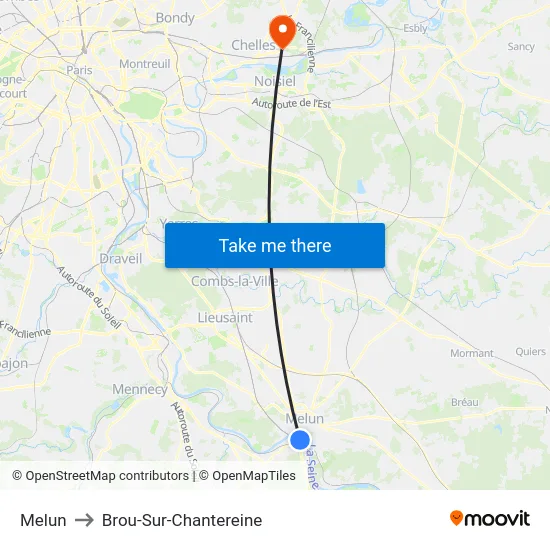 Melun to Brou-Sur-Chantereine map
