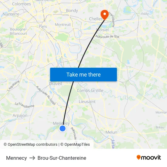 Mennecy to Brou-Sur-Chantereine map