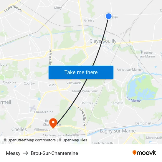 Messy to Brou-Sur-Chantereine map