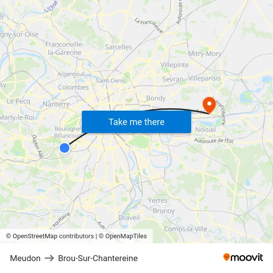 Meudon to Brou-Sur-Chantereine map