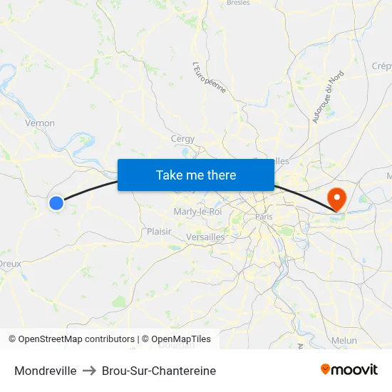 Mondreville to Brou-Sur-Chantereine map