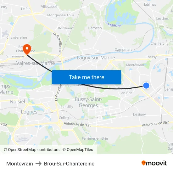 Montevrain to Brou-Sur-Chantereine map