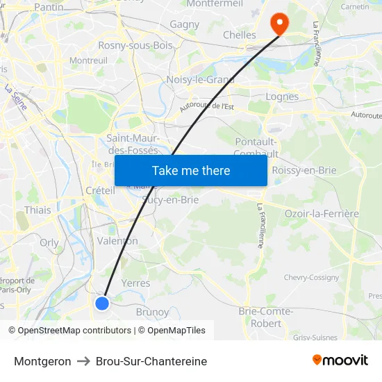 Montgeron to Brou-Sur-Chantereine map