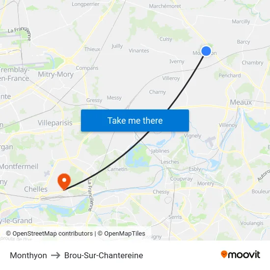 Monthyon to Brou-Sur-Chantereine map