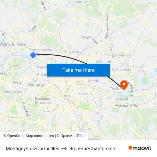 Montigny-Les-Cormeilles to Brou-Sur-Chantereine map