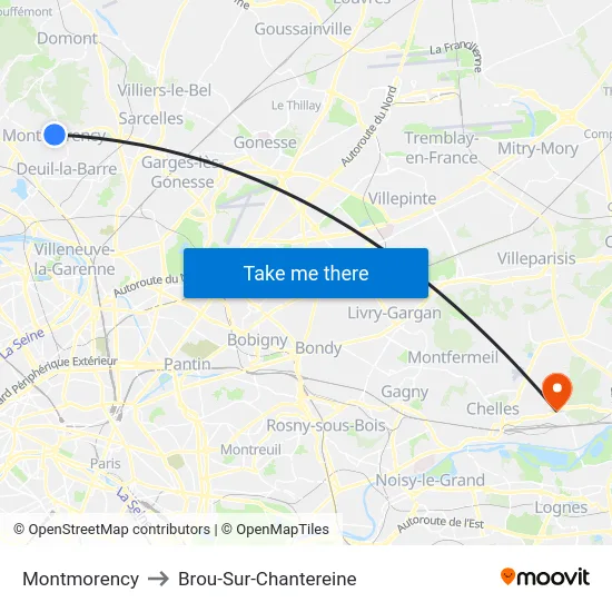 Montmorency to Brou-Sur-Chantereine map