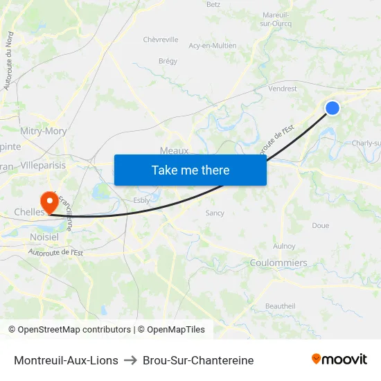 Montreuil-Aux-Lions to Brou-Sur-Chantereine map