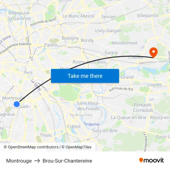 Montrouge to Brou-Sur-Chantereine map