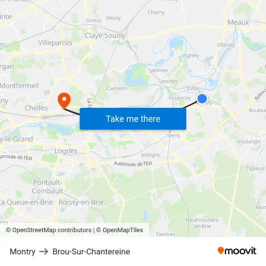 Montry to Brou-Sur-Chantereine map