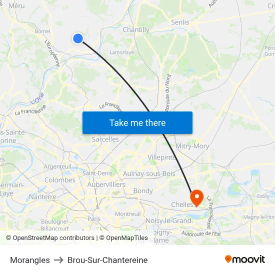 Morangles to Brou-Sur-Chantereine map