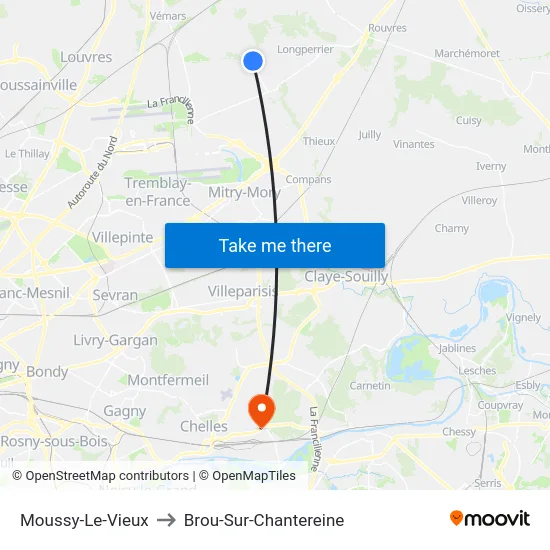 Moussy-Le-Vieux to Brou-Sur-Chantereine map