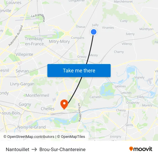 Nantouillet to Brou-Sur-Chantereine map