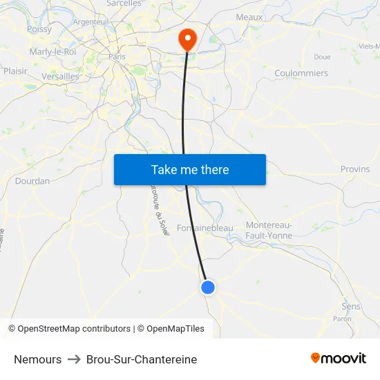 Nemours to Brou-Sur-Chantereine map