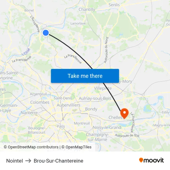 Nointel to Brou-Sur-Chantereine map
