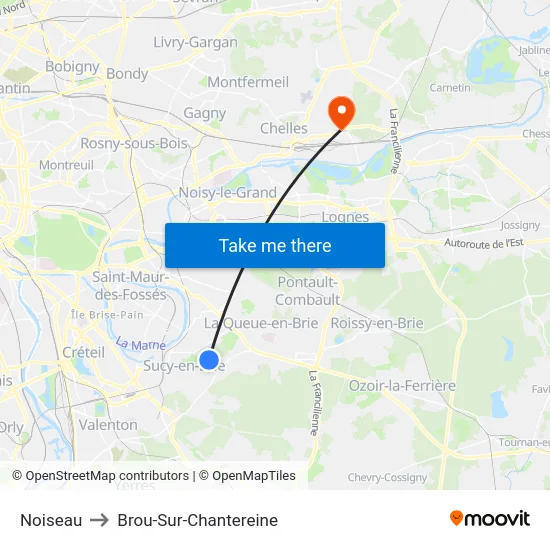 Noiseau to Brou-Sur-Chantereine map