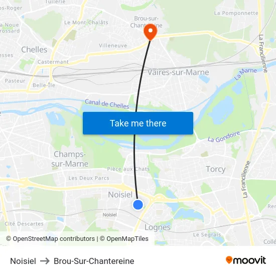 Noisiel to Brou-Sur-Chantereine map