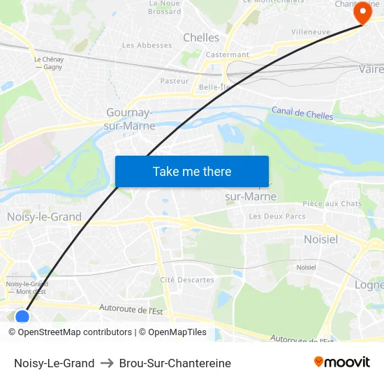 Noisy-Le-Grand to Brou-Sur-Chantereine map