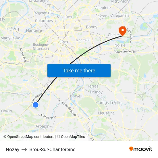 Nozay to Brou-Sur-Chantereine map