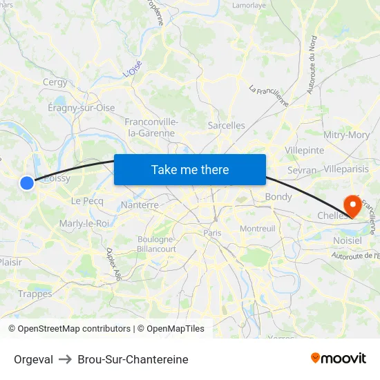 Orgeval to Brou-Sur-Chantereine map