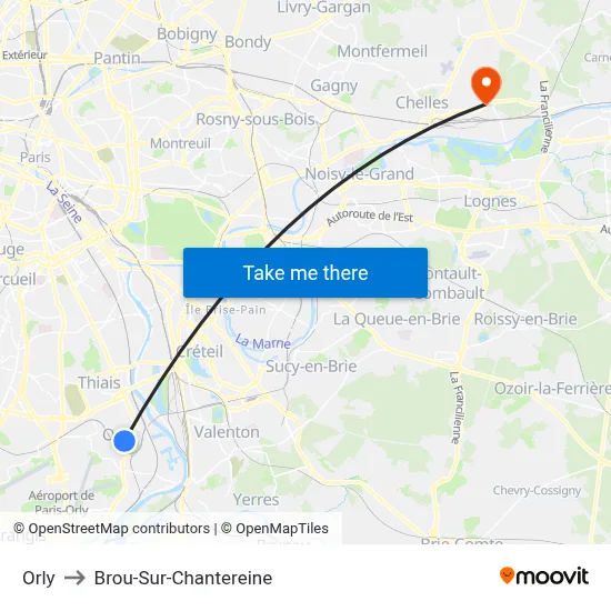 Orly to Brou-Sur-Chantereine map