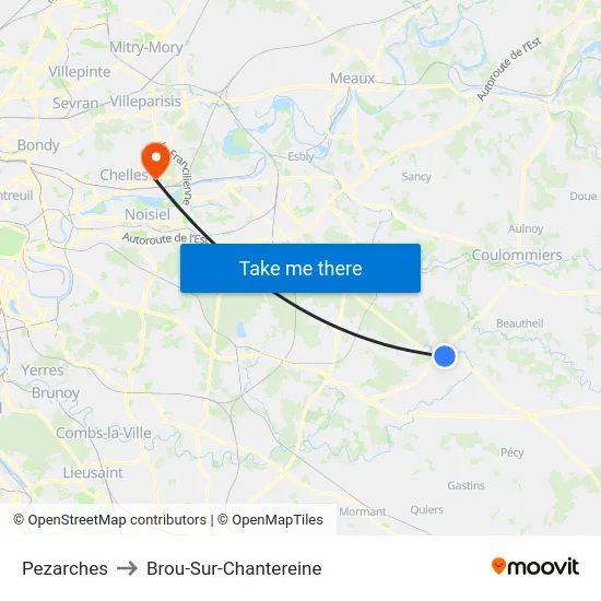 Pezarches to Brou-Sur-Chantereine map