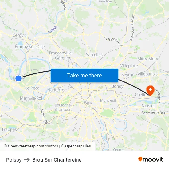 Poissy to Brou-Sur-Chantereine map