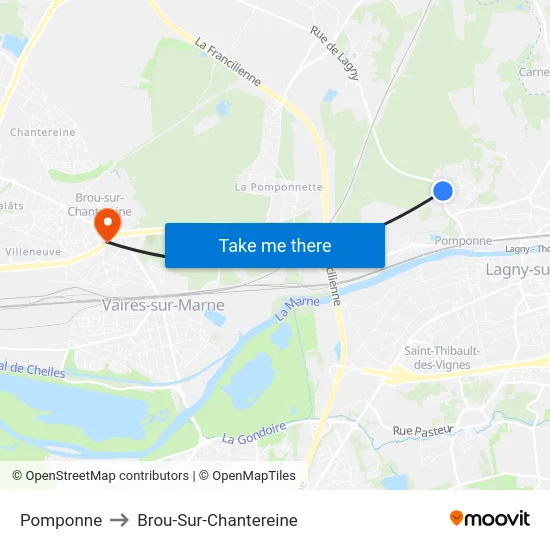 Pomponne to Brou-Sur-Chantereine map