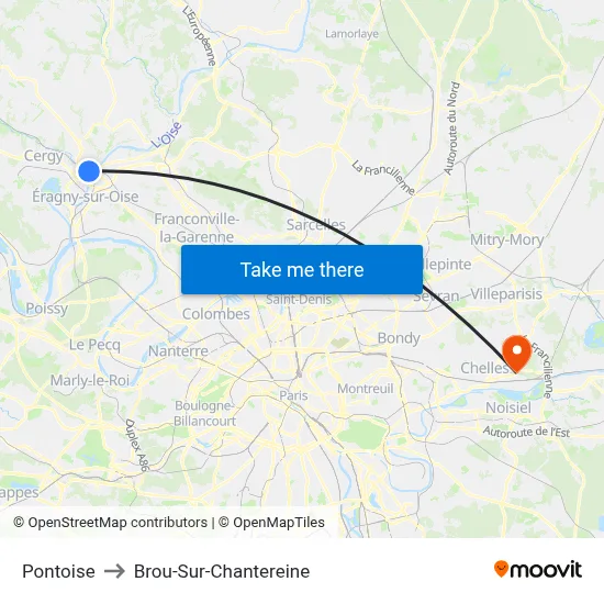 Pontoise to Brou-Sur-Chantereine map