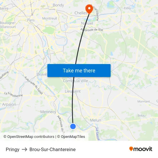 Pringy to Brou-Sur-Chantereine map