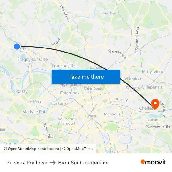 Puiseux-Pontoise to Brou-Sur-Chantereine map