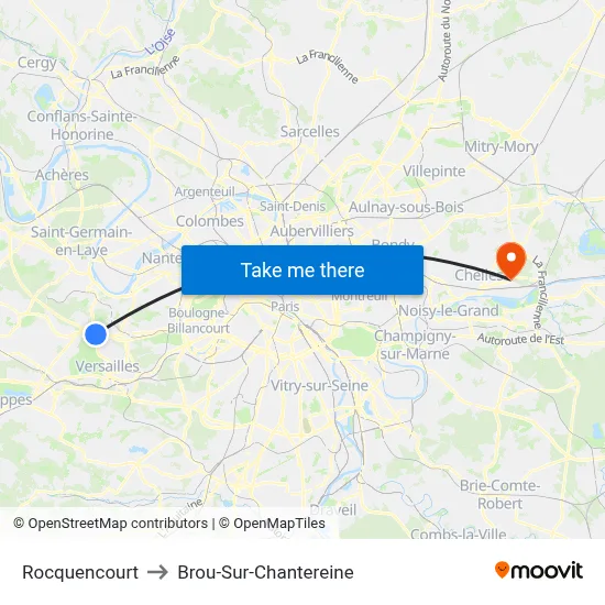 Rocquencourt to Brou-Sur-Chantereine map