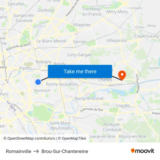 Romainville to Brou-Sur-Chantereine map