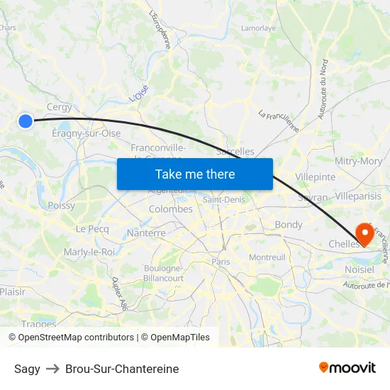 Sagy to Brou-Sur-Chantereine map
