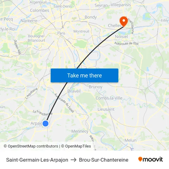 Saint-Germain-Les-Arpajon to Brou-Sur-Chantereine map