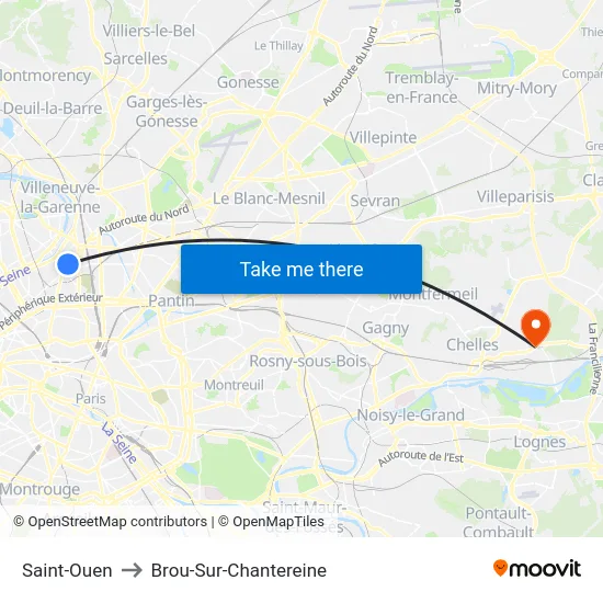 Saint-Ouen to Brou-Sur-Chantereine map