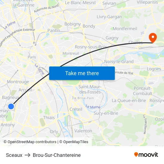 Sceaux to Brou-Sur-Chantereine map