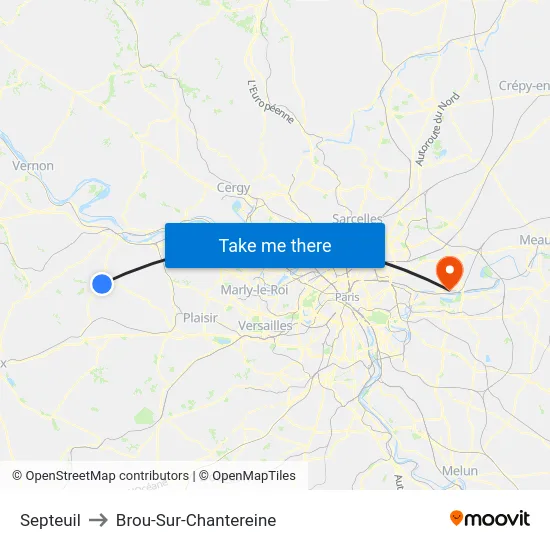 Septeuil to Brou-Sur-Chantereine map
