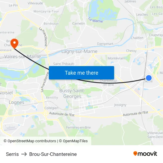 Serris to Brou-Sur-Chantereine map