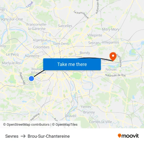 Sevres to Brou-Sur-Chantereine map