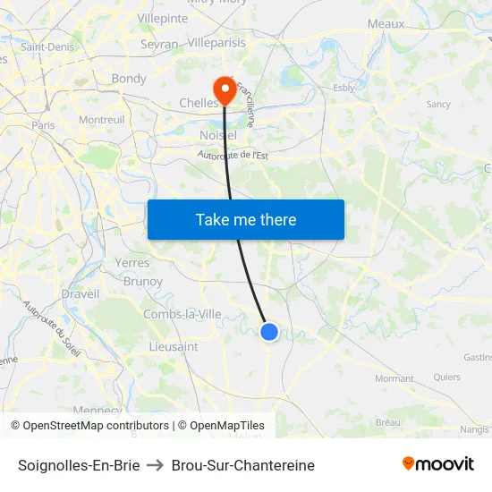 Soignolles-En-Brie to Brou-Sur-Chantereine map