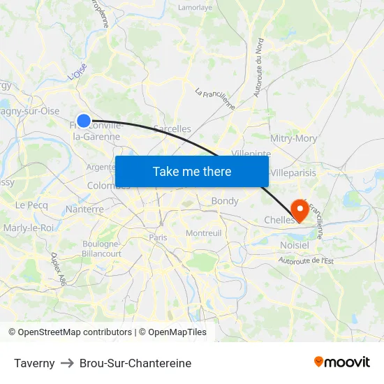Taverny to Brou-Sur-Chantereine map