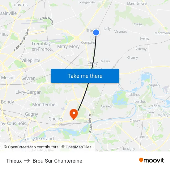 Thieux to Brou-Sur-Chantereine map