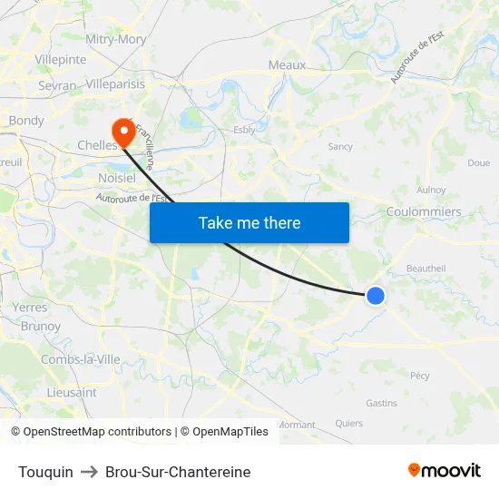 Touquin to Brou-Sur-Chantereine map
