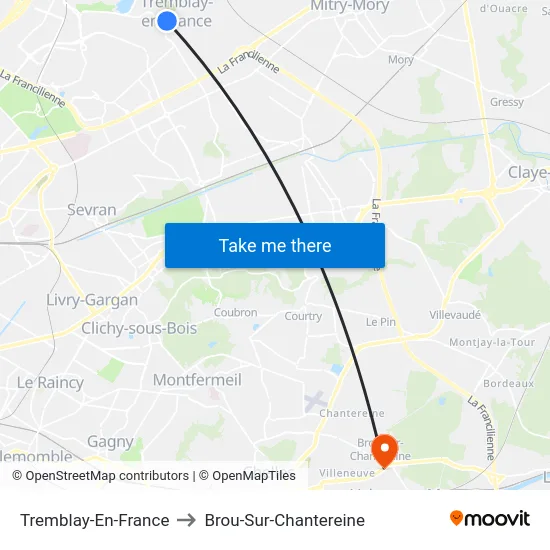 Tremblay-En-France to Brou-Sur-Chantereine map