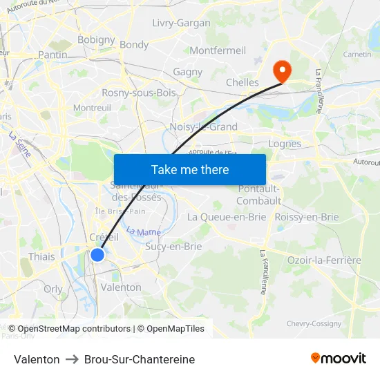 Valenton to Brou-Sur-Chantereine map