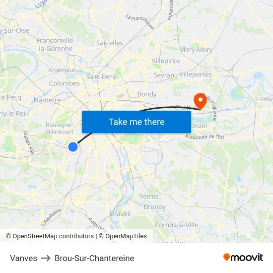 Vanves to Brou-Sur-Chantereine map