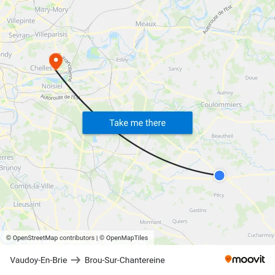 Vaudoy-En-Brie to Brou-Sur-Chantereine map