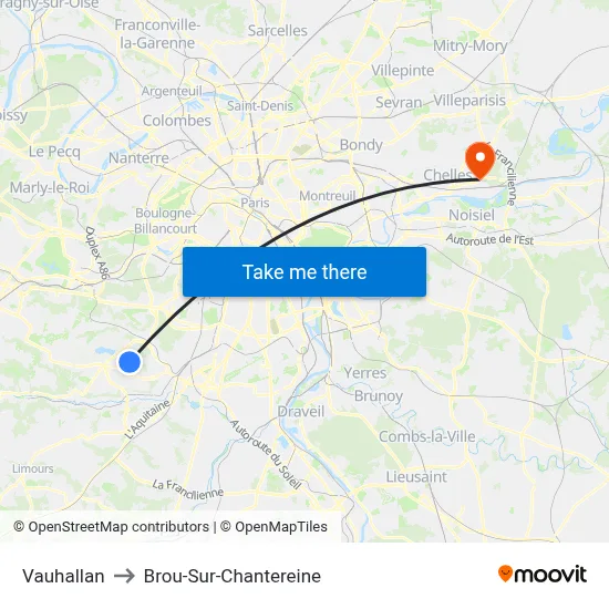 Vauhallan to Brou-Sur-Chantereine map