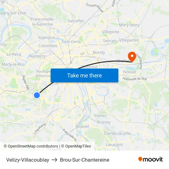 Velizy-Villacoublay to Brou-Sur-Chantereine map